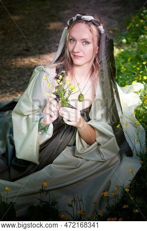 Beautiful Seductive Dryad. Pagan Spirit Of The Forest. Portrait Of Beautiful Dryad. Fairy Who Loves 