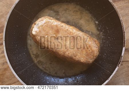Pan-fried Beef Meatloa In Panf : Flat Lay