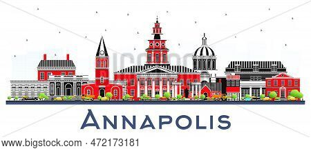 Annapolis Maryland City Skyline With Color Buildings Isolated On White. Vector Illustration. Busines
