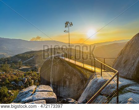 Sunset View Of Fafiao Viewpoint And Hills In Geres National Park. Montalegre Northen Portugal