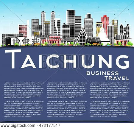 Taichung Taiwan City Skyline With Gray Buildings, Blue Sky And Copy Space. Vector Illustration. Busi