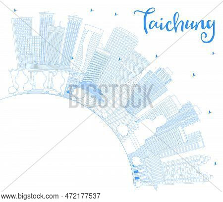Outline Taichung Taiwan City Skyline With Blue Buildings And Copy Space. Vector Illustration. Busine