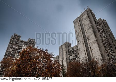 Selective Blur On A High Rise Building From Novi Beograd, In Belgrade, Serbia, A Traditional Communi