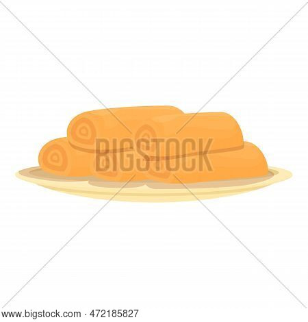 Plate Roll Spring Icon Cartoon Vector. Food Cuisine. China Meal