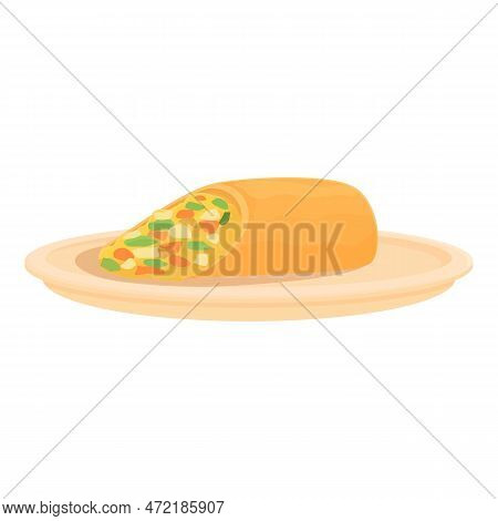 Vegetable Spring Roll Icon Cartoon Vector. Food Cuisine. Meal Plate
