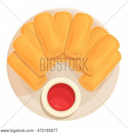 China Meal Icon Cartoon Vector. Spring Roll. Plate Fried