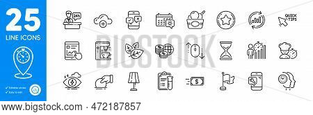 Outline Icons Set. World Money, Quick Tips And Stress Icons. Time Hourglass, Money Transfer, Phone S