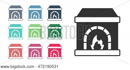 Black Blacksmith Oven Icon Isolated On White Background. Set Icons Colorful. Vector
