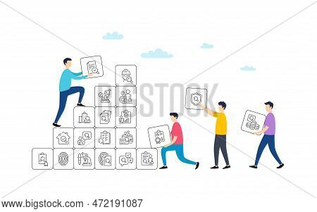 Inspection Line Icons. People Team Work Concept. Quality Research, Testing And Safety Check Icons. M