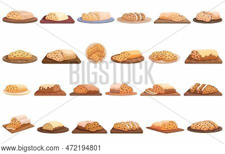 Stollen Icons Set Cartoon Vector. Winter Food. Cake Bread