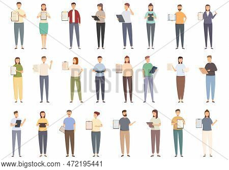 Questionnaire Icons Set Cartoon Vector. Online Phone. Poll Mark