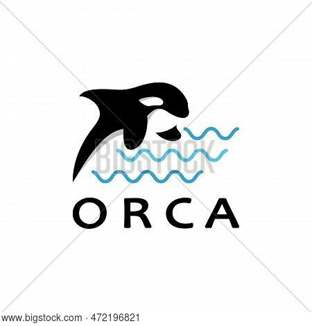 Simple Black Orca Whale Animal Illustration Logo Creative Design, Killer Whale, Underwater Animal. L