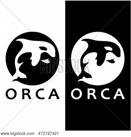 Simple Black Orca Whale Animal Illustration Logo Creative Design, Killer Whale, Underwater Animal. L