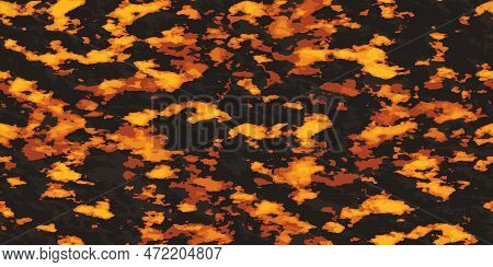 Molten Lava Pattern. Hot Magma Flow, Red On Black Rock Stone . Volcano Lava, Fire Burning. Seismo Ca
