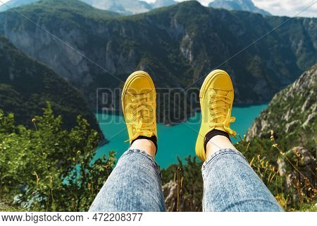 Montenegro. Durmitor National Park. Pivo Lake. Canyon Of The Tara River. Aerial View. Intense Water 