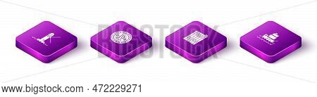 Set Isometric Lighthouse, Pirate Coin, Wooden Barrel And Ship Icon. Vector