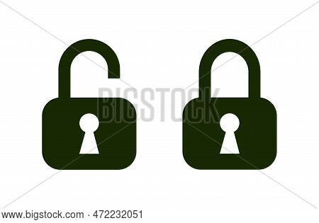 Set Of Lock And Unlock Symbols. Concept Of Information Data Protection, Security, And Internet Safet