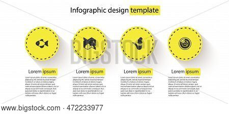 Set Fish, Pirate Treasure Map, Smoking Pipe And Radar With Targets. Business Infographic Template. V