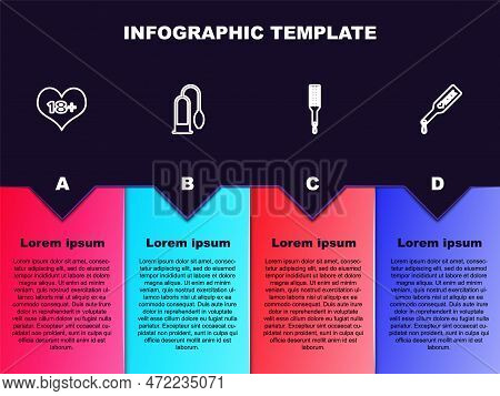 Set Line 18 Plus Content Heart, Penis Pump, Spanking Paddle And . Business Infographic Template. Vec