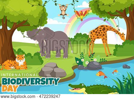 World Biodiversity Day On May 22 Illustration With Biological Diversity, Earth And Animal In Flat Ca