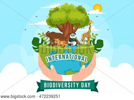 World Biodiversity Day On May 22 Illustration With Biological Diversity, Earth And Animal In Flat Ca