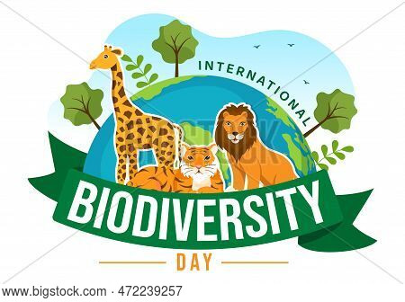 World Biodiversity Day On May 22 Illustration With Biological Diversity, Earth And Animal In Flat Ca