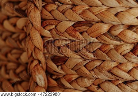 Weaving Texture Or Weaving Pattern Background Close Up. Weaving Texture Classic Retro Background For