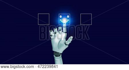 Ai Artiicial Intelligence Hand Touching Smile Icon Glowing Eauty Blue Light  In Square  Shape