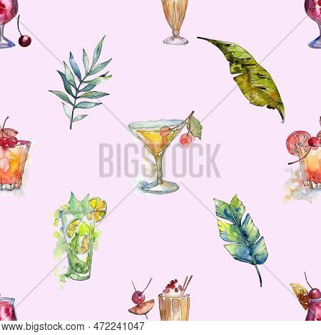 A Festive Collection Of Drinks And Beverages Seamless Repeating Pattern