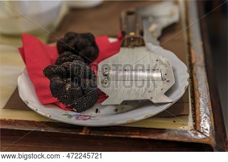 Whole Fresh Black Truffles Ready To Be Shaved Tableside For A Decadent Pasta Sauce At An Italian Res