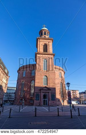 Frankfurt, Germany - February 28, 2023: Scenic Morning View To Church Of St. Paul - German: Paulskir