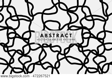 Hand Drawn Lines. Black Squiggly Wiggly Lines. Abstract Vector Seamless Repeat Pattern