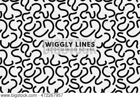 Wiggly Squiggly Black Lines. Simple Abstract On A White Background. Vector Seamless Repeat Pattern