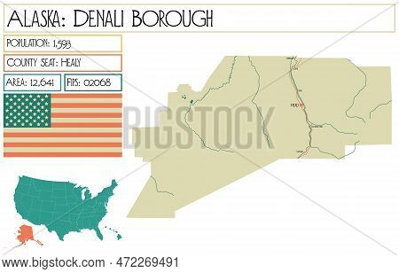 Large And Detailed Map Of Denali Borough In Alaska, Usa.