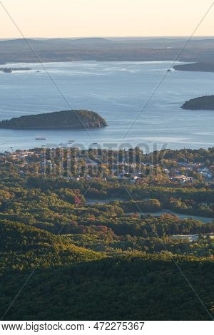 View Onto Bar Harbor And Frenchman Bay From The Road Up To Cadillac Mountain