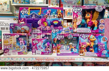 Large Selection Of My Little Pony Toy Made By Hasbro In Toy Store. Minsk, Belarus, 2023