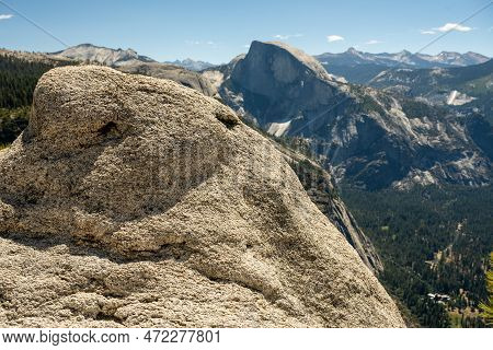 Granite Rock In Front Of Half Dome In Yosemite National Park