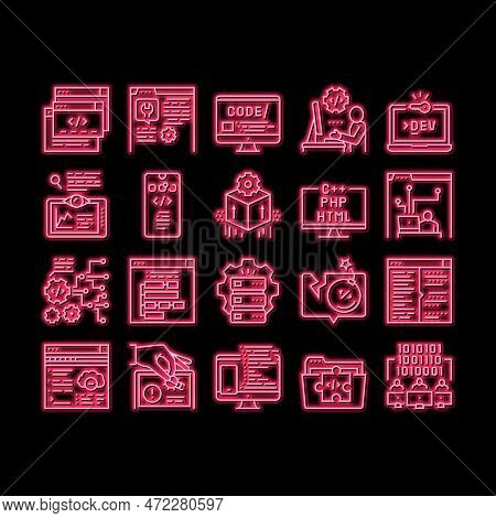 Dev Code Occupation Neon Light Sign Vector. Dev Application And Software, Hacking And Coding, Develo