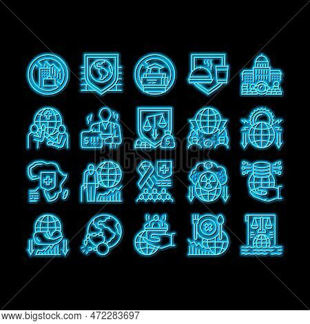 Social Public Problems Worldwide Neon Light Sign Vector. Children And Ageing Human Social Problems, 