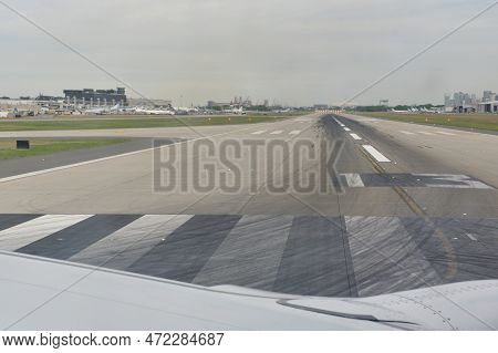 Buenos Aires, Argentina, November 18, 2022: Aircraft Runway As Seen From A Window Of A Plane, A Boei