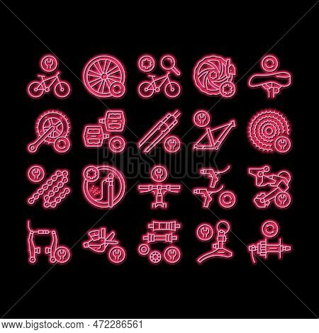 Bike Repair Service Neon Light Sign Vector. Complex Bike Repair And Setting, Research And Fix Broken