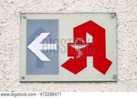 Ulm, Germany - February, 20, 2023: Generic 'a' For Apotheke, The German Universal Sign For Pharmacy.
