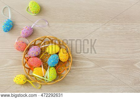 Colorful Easter Eggs Background. Alot Of Painted Easter Eggs As Background