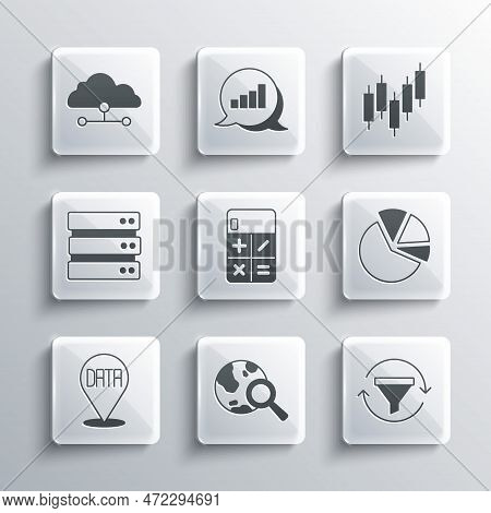 Set Search Globe, Sales Funnel With Chart, Pie Infographic, Calculator, Data Analysis, Server, Netwo