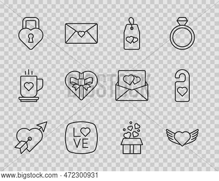Set Line Amour With Heart And Arrow, Heart Wings, Please Do Not Disturb, Love Text, Castle The Shape