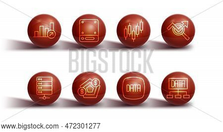 Set Line Financial Growth, Server, Search Data Analysis, Data, And Browser With Stocks Market Icon. 