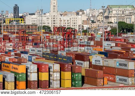 Montevideo, Uruguay - 5 February 2023: National Customs Adminstration With Thousands Of Shipping Con