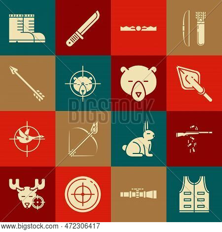 Set Hunting Jacket, Gun Shooting, Hipster Arrow Tip, Trap Hunting, On Bear With Crosshairs, Hunter B