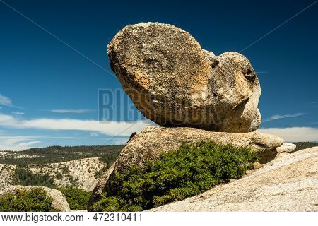 Large Rock Balanced On Taft Point In Yosemite National Park