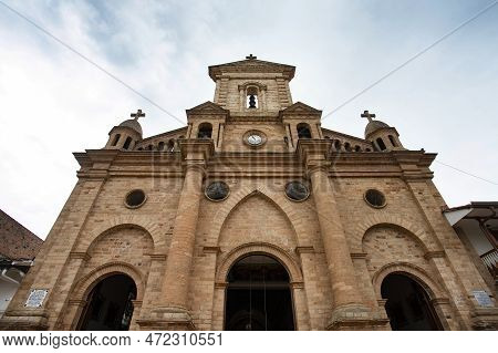 Entrerrios, Antioquia / Colombia - March 5, 2023. Front Of The Catholic Church, Our Lady Of Sorrows